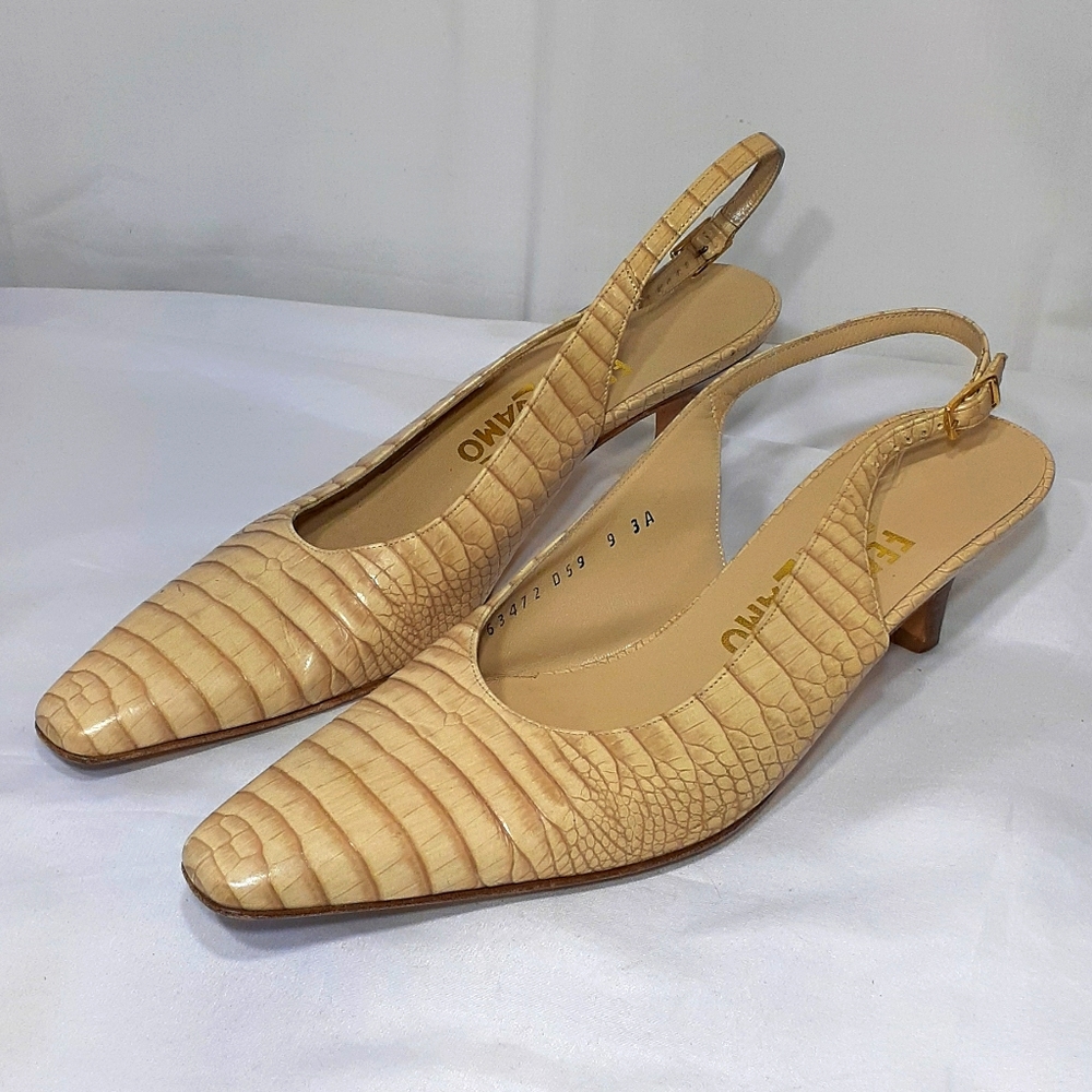 Salvatore Ferragamo cream and tan heels